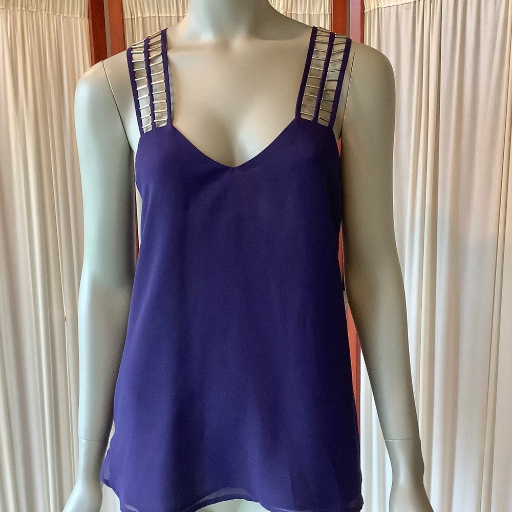 Rock & Republic Royal Blue Layered Tank Top With Metallic Straps Size Medium